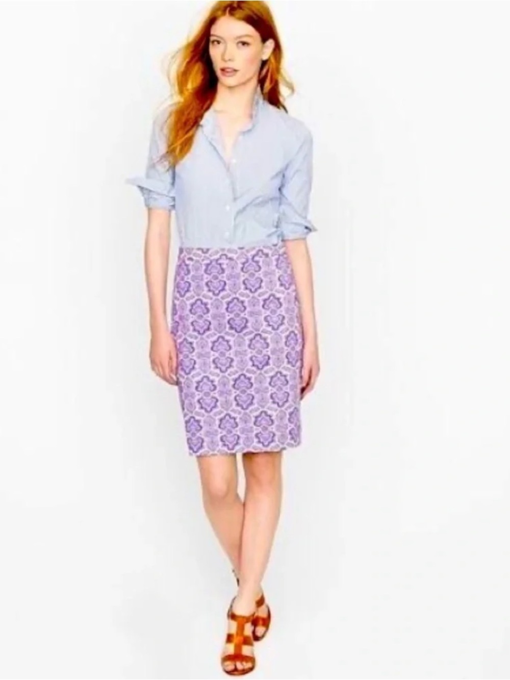 J.Crew No.2 Pencil Skirt in Medallion Paisley Size 6 Purple